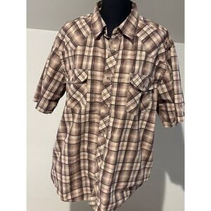 Coastal Shirt Mens XL  Browns Plaid Button Down Short Sleeve cowboy career party